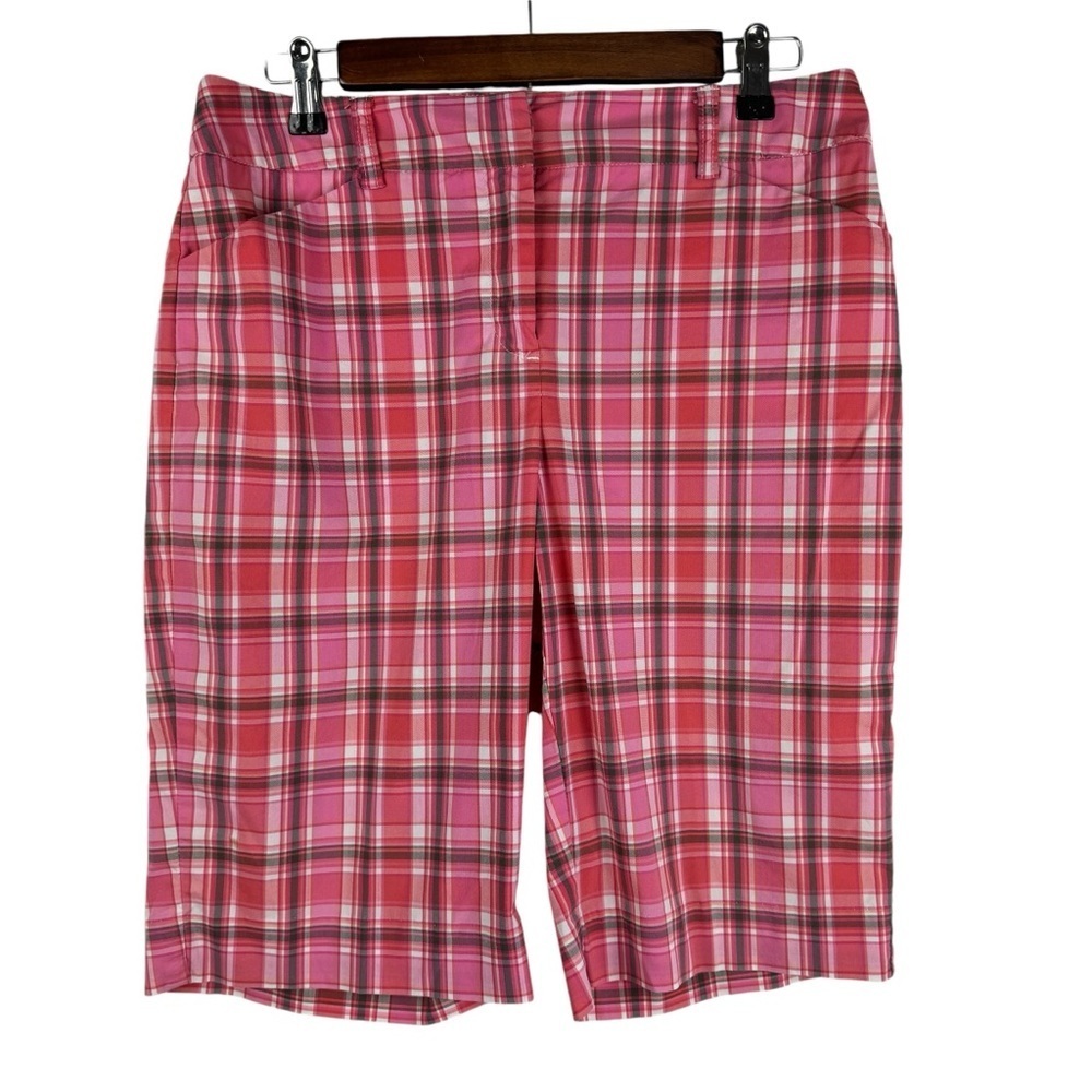 Jones New York Sport Plaid Plaid Bermuda‎ Shorts Women's 6 Pink White